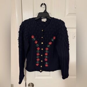 Tannersport Dark Blue Cardigan with Floral Embroidery